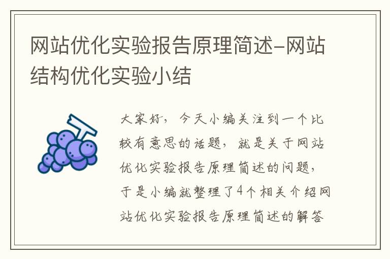 网站优化实验报告原理简述-网站结构优化实验小结