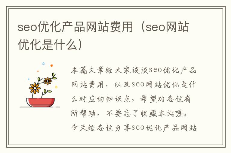 seo优化产品网站费用（seo网站优化是什么）