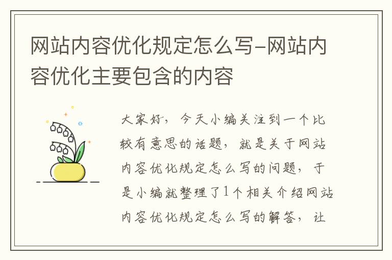 网站内容优化规定怎么写-网站内容优化主要包含的内容