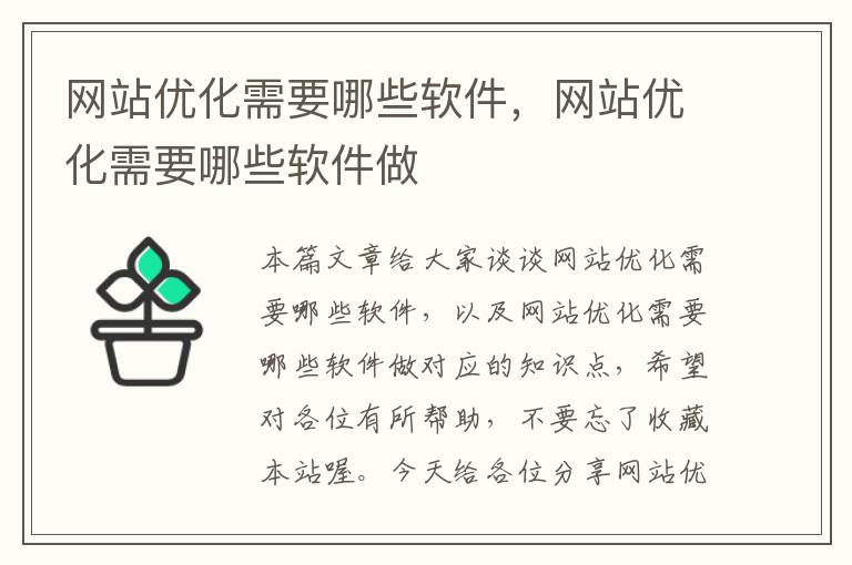 网站优化需要哪些软件，网站优化需要哪些软件做