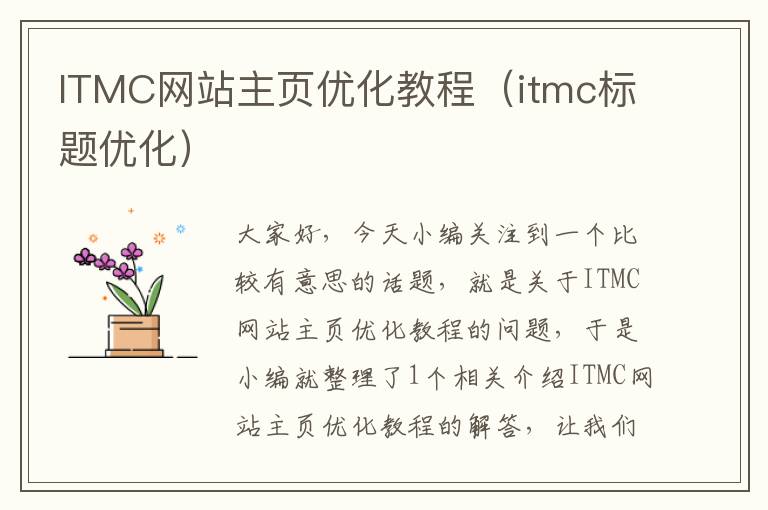 ITMC网站主页优化教程（itmc标题优化）