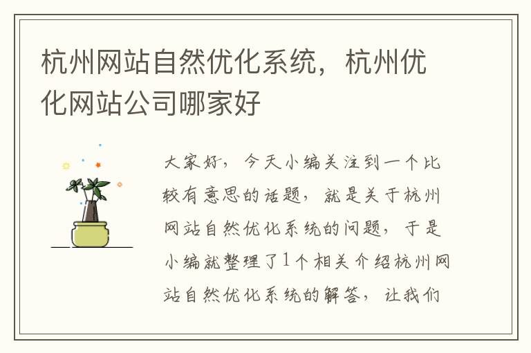 杭州网站自然优化系统，杭州优化网站公司哪家好