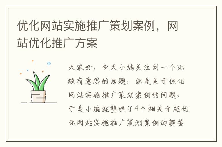 优化网站实施推广策划案例，网站优化推广方案