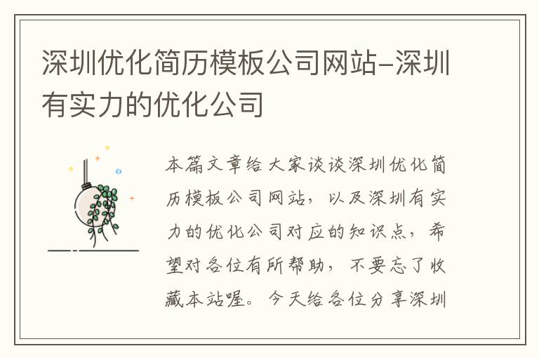 深圳优化简历模板公司网站-深圳有实力的优化公司