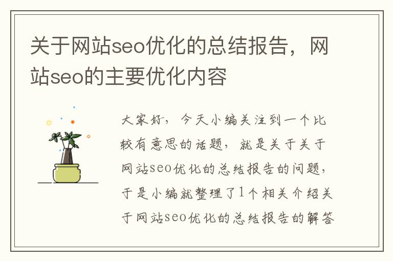 关于网站seo优化的总结报告，网站seo的主要优化内容