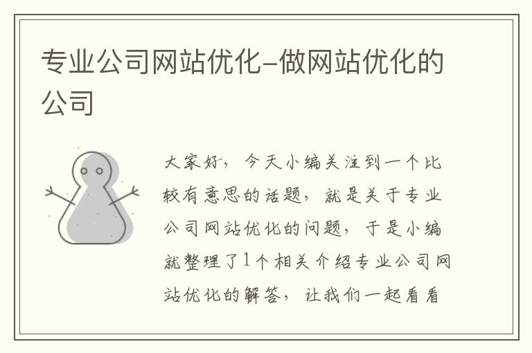 专业公司网站优化-做网站优化的公司