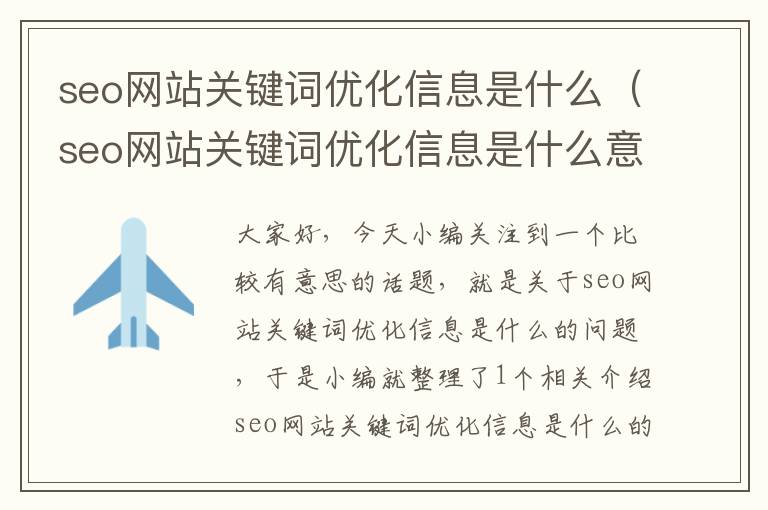 seo网站关键词优化信息是什么（seo网站关键词优化信息是什么意思啊）