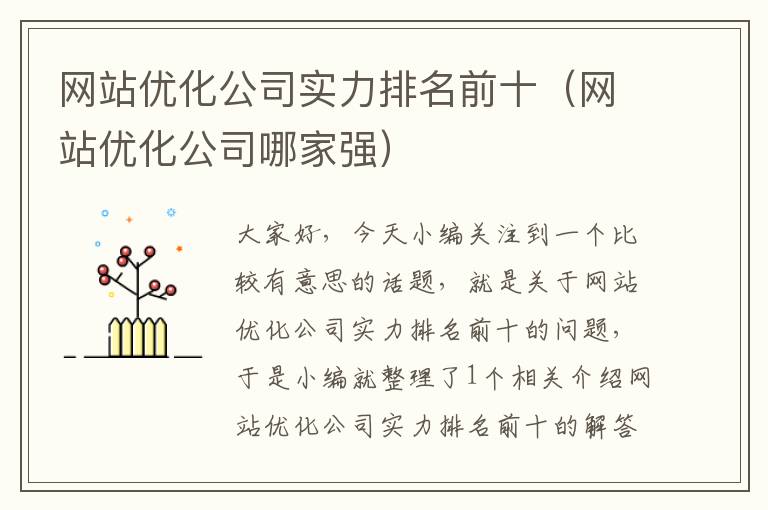 网站优化公司实力排名前十（网站优化公司哪家强）