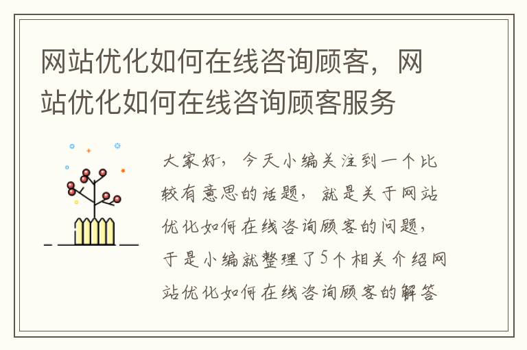 网站优化如何在线咨询顾客，网站优化如何在线咨询顾客服务