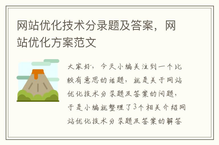 网站优化技术分录题及答案，网站优化方案范文