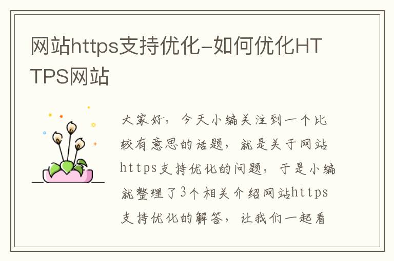 网站https支持优化-如何优化HTTPS网站