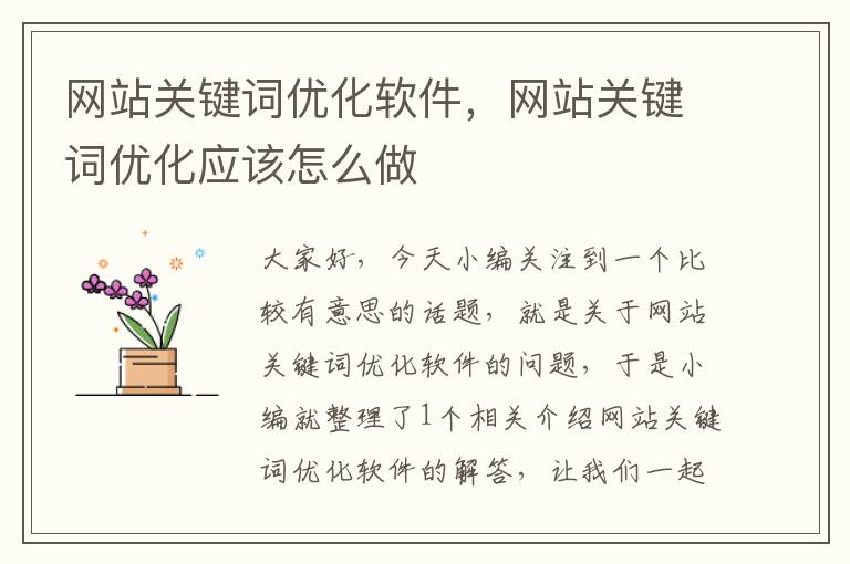 网站关键词优化软件，网站关键词优化应该怎么做