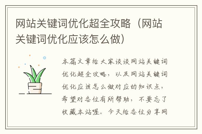 网站关键词优化超全攻略（网站关键词优化应该怎么做）