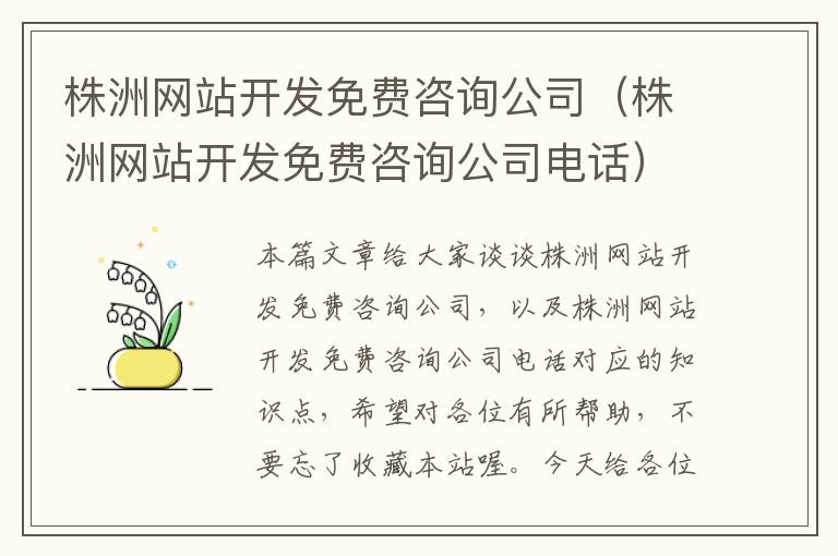 株洲网站开发免费咨询公司（株洲网站开发免费咨询公司电话）