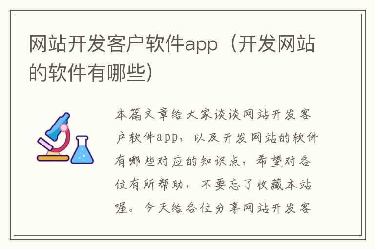 网站开发客户软件app（开发网站的软件有哪些）