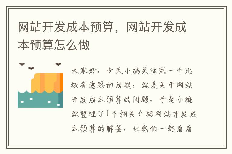 网站开发成本预算，网站开发成本预算怎么做