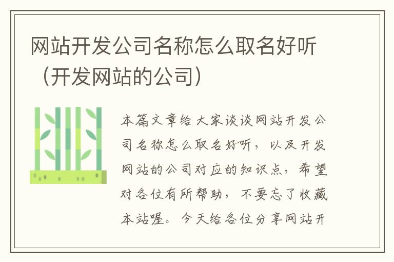 网站开发公司名称怎么取名好听（开发网站的公司）