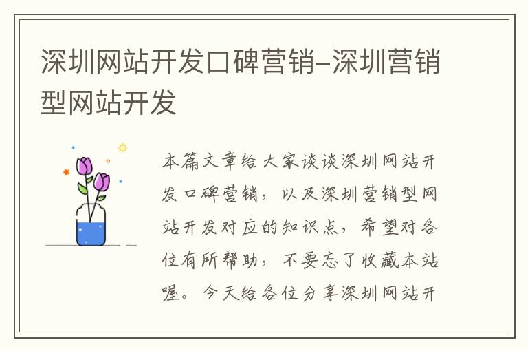 深圳网站开发口碑营销-深圳营销型网站开发