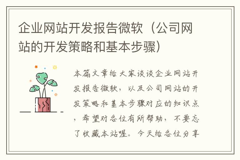 企业网站开发报告微软（公司网站的开发策略和基本步骤）