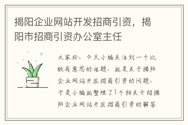 揭阳企业网站开发招商引资，揭阳市招商引资办公室主任