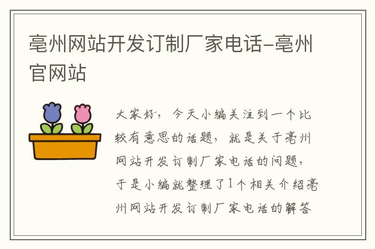 亳州网站开发订制厂家电话-亳州官网站