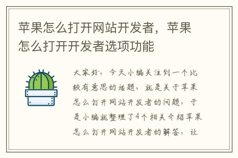 苹果怎么打开网站开发者，苹果怎么打开开发者选项功能