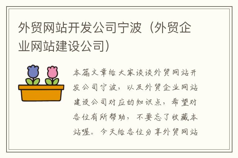 外贸网站开发公司宁波（外贸企业网站建设公司）