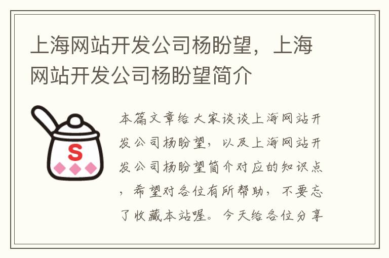 上海网站开发公司杨盼望，上海网站开发公司杨盼望简介