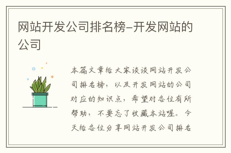 网站开发公司排名榜-开发网站的公司