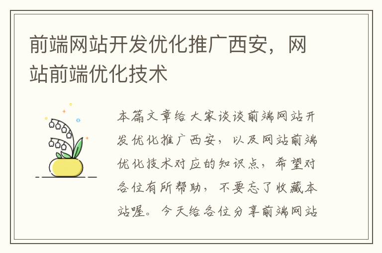 前端网站开发优化推广西安，网站前端优化技术