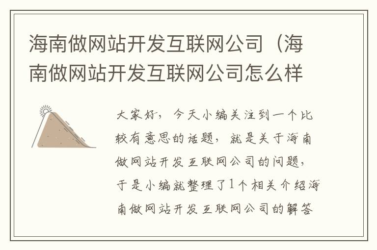 海南做网站开发互联网公司（海南做网站开发互联网公司怎么样）