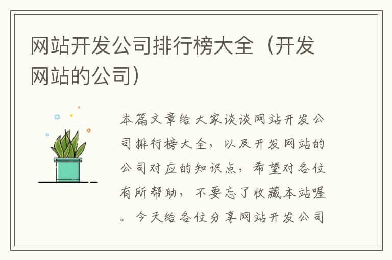 网站开发公司排行榜大全（开发网站的公司）